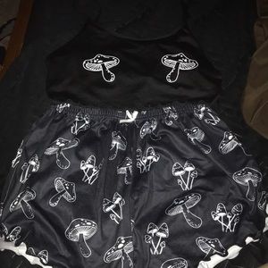 Mushroom crop top pajama set with shorts